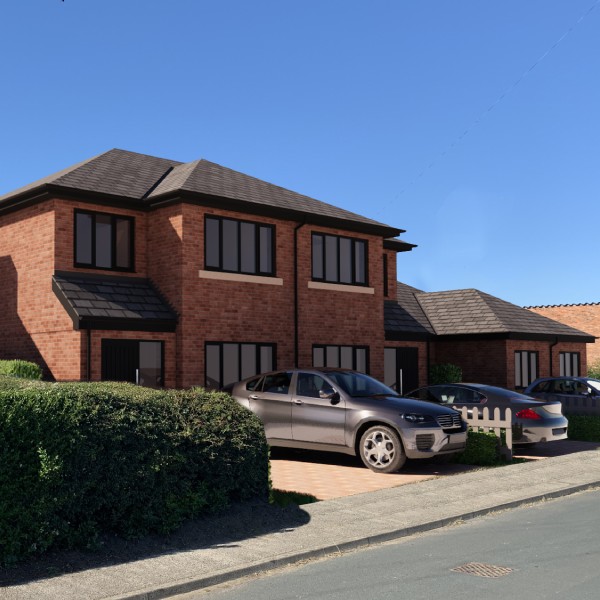 3D Visuals of semi detached house with cars on the drive